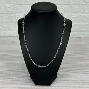 Handcrafted Necklace w/ Clear Quarts Crystal Amazonite Beads Pearl Toggle Clasp